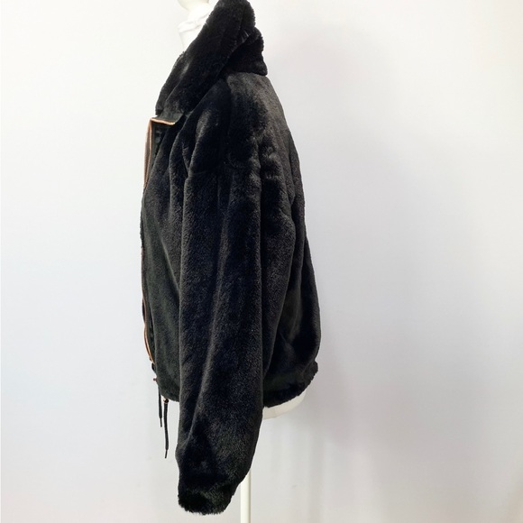 NWOT-Black Silky Faux Fur with Rose Gold Oversized Jacket S - Picture 3 of 12